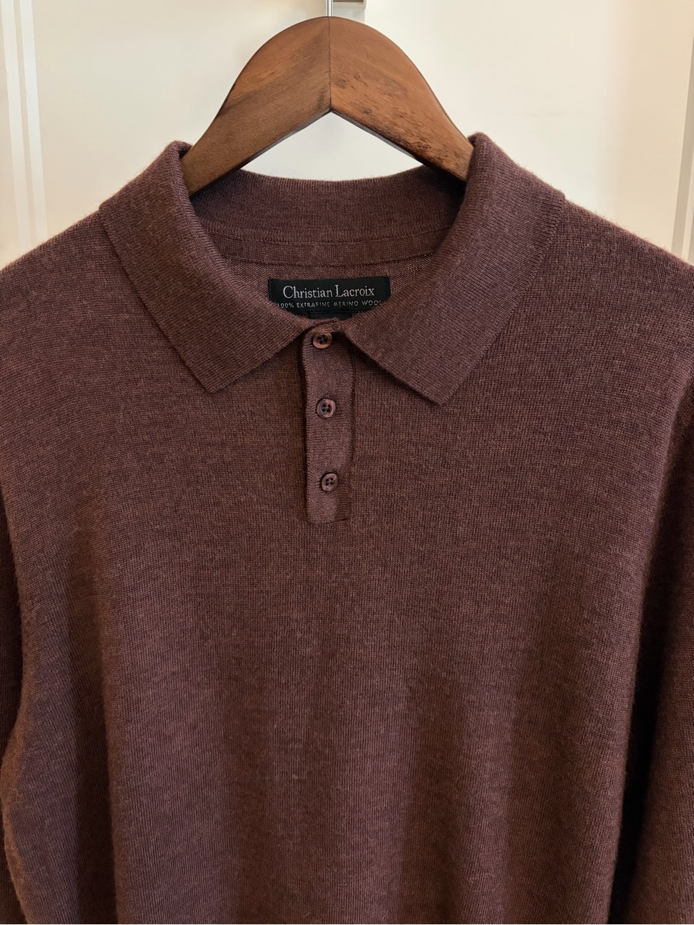 Christian Lacroix Merino Wool - Men's Brown Polo Sweater